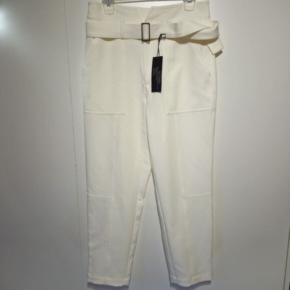 Versona Modern Fit White Pants w/ Matching Belt NWT Size 10 Chic Mid Rise - Picture 1 of 12